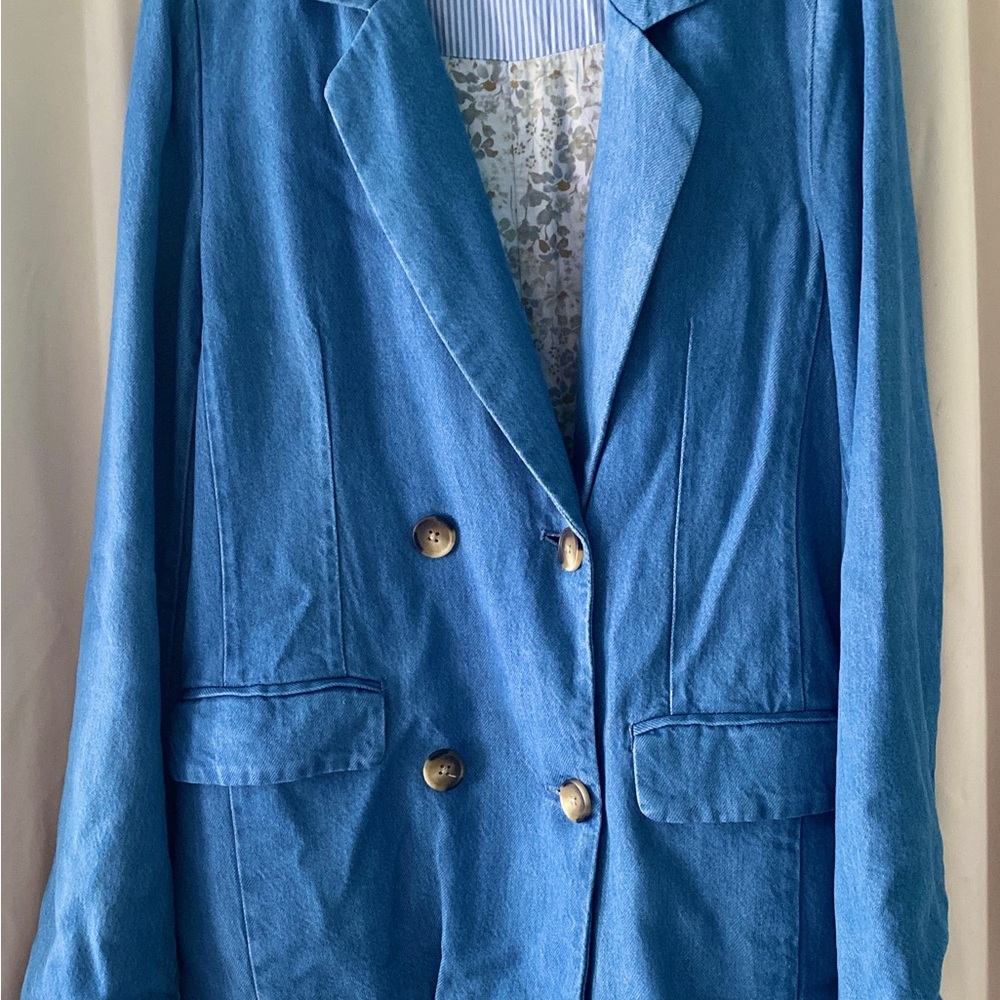 Sundance Blazer Womens Medium Blue Denim Double Breasted Buttons Jacket